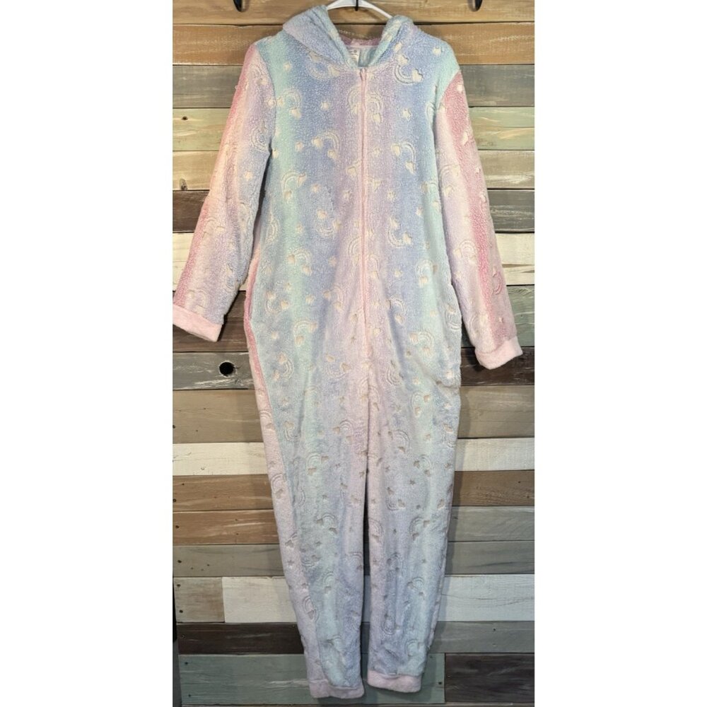 SECRET TREASURES Unicorn Rainbow Sleepwear Fleece One Piece Pajama Suit L(12-14)